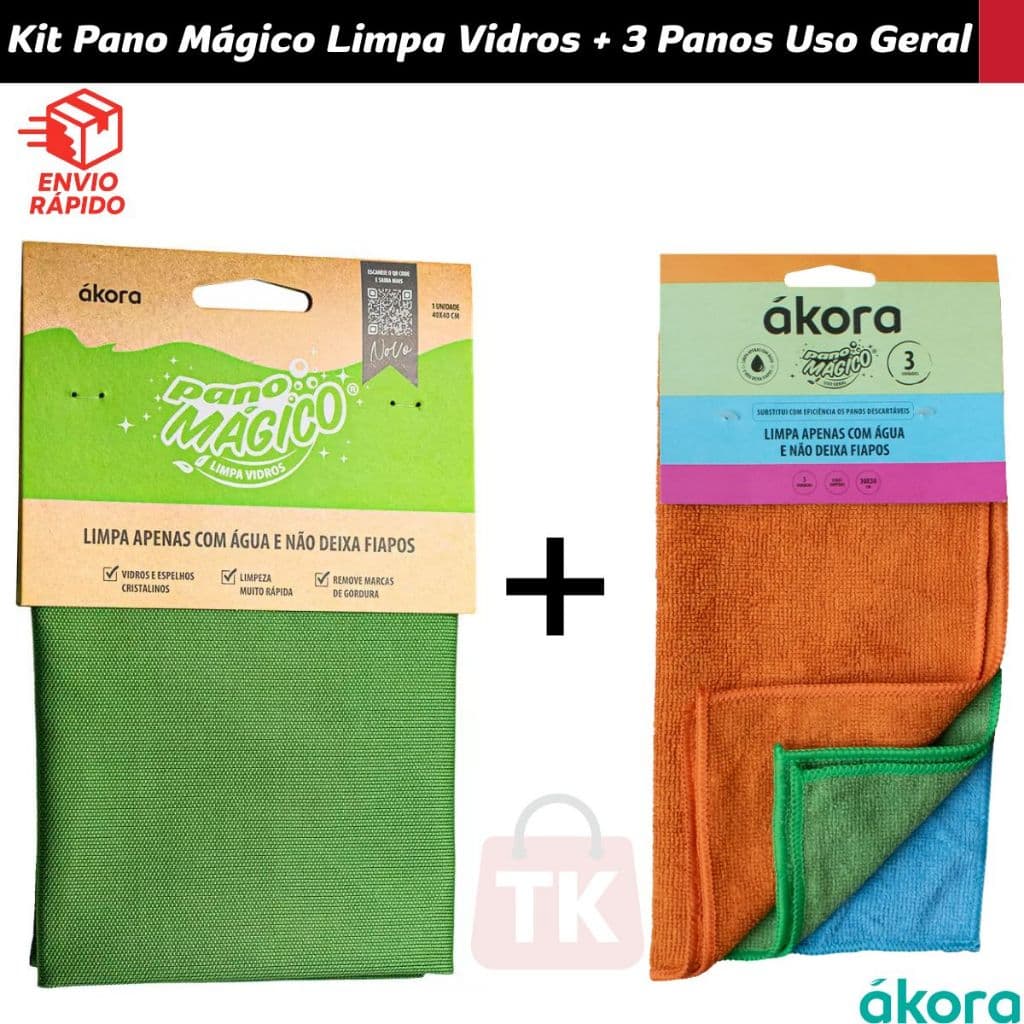 kit 1 Pano Mágico Limpa Vidros 40x40cm + 3 Pano Mágico Uso Geral 30x30cm