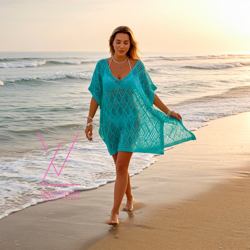 Saída de Praia Feminina Tricô  Peça Leve  Moderna Super Charmosa