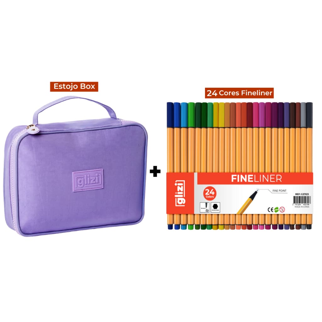 Kit Canetas Coloridas Ponta Fina 0.4mm Fineliner 24 Cores + Estojo Box 100 Pens (Elásticos + Bolsa)