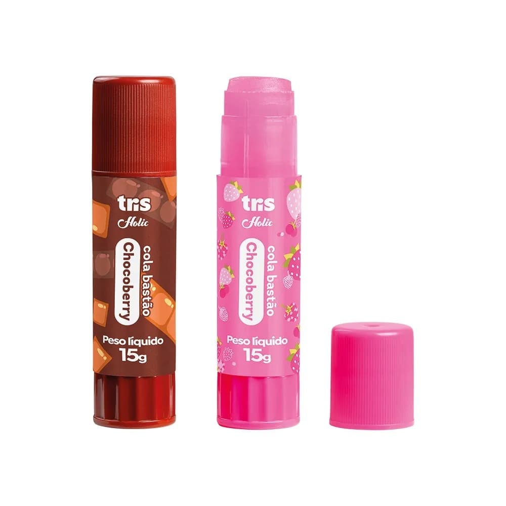Tris Cola Bastão Chocoberry Rosa/Marrom 15g 1 unidade