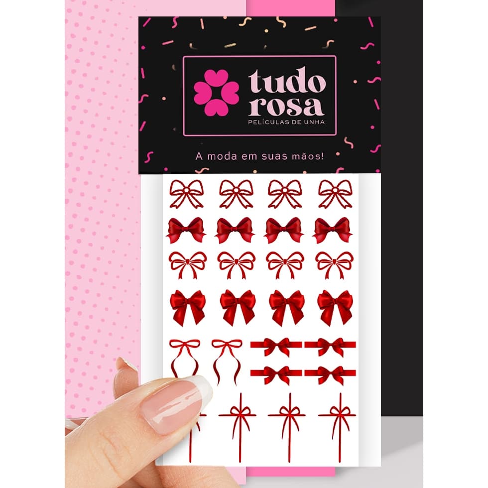 cartela peliculas de unha natal LAÇOS lacinho vermelho