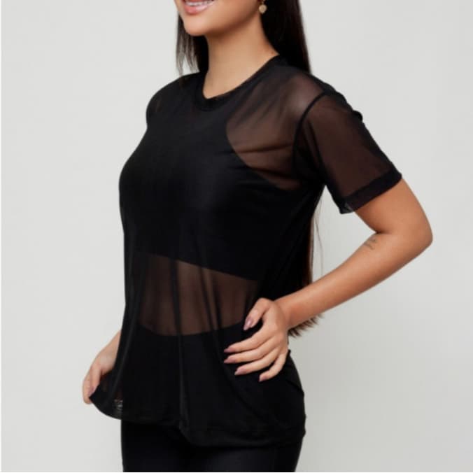 Blusa de Academia Fitness Tule Feminina Transparente Leve Confortavel