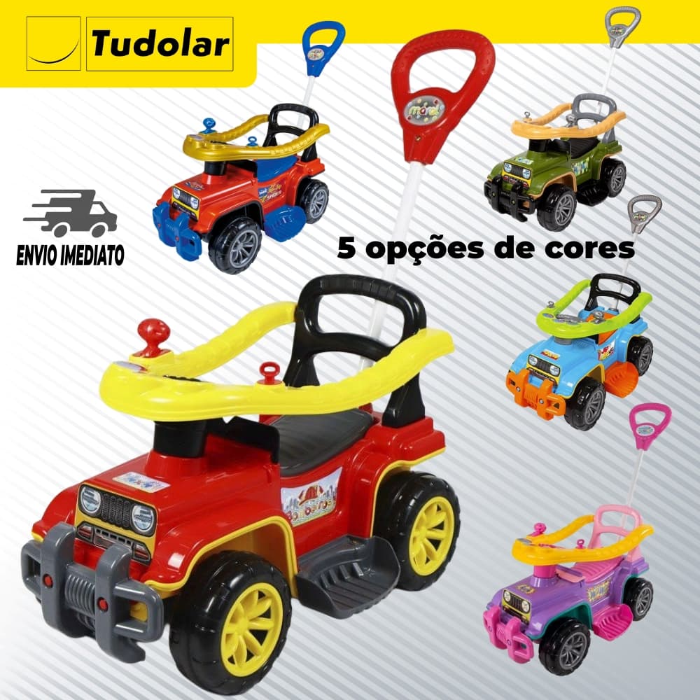 Carrinho Jip Jip Infantil Passeio com Empurrador 2 em 1 Carrinho Infantil com Buzina e Porta-Objetos