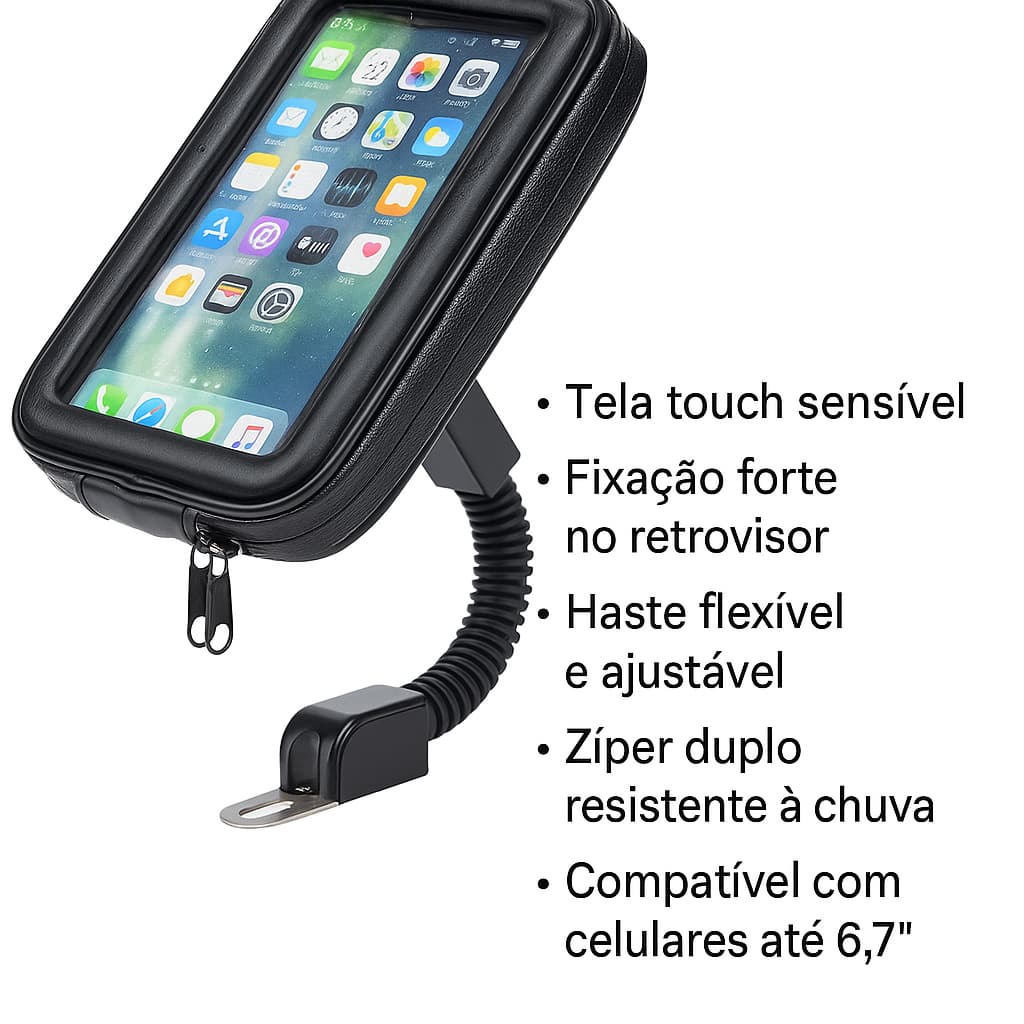 Suporte Celular Moto Impermeável com Capa Touch – Guidão Universal – Kits 1/ 2 / 3 / 5