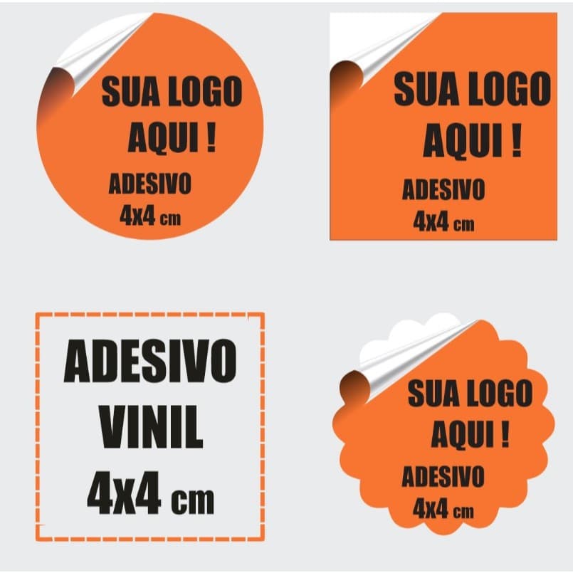 ADESIVOS ETIQUETAS PERSONALIZADAS 4X4 CM - 100 À 1000 UNIDADES
