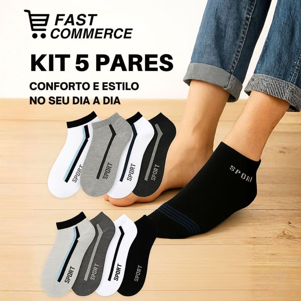 Kit 5 Meias Masculinas Disinoni Cano Curto Sport 40-46 – Algodão Confortável Preto Cinza Branco
