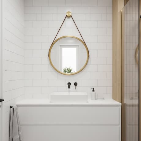 Espelho Redondo Adnet Decorativo Suspenso com Alça 50cm + Suporte Dourado com Alça Caramelo