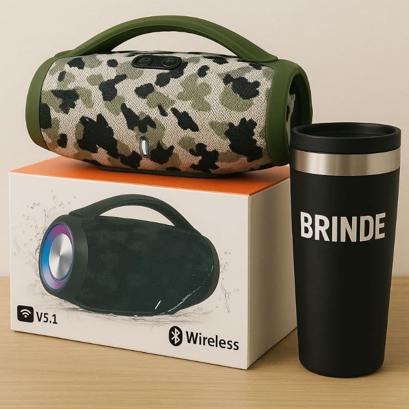 Caixa De Som Boombox 3 + Copo Térmico de Brinde – Potência e Estilo no Seu Rolê 35 CM 80w