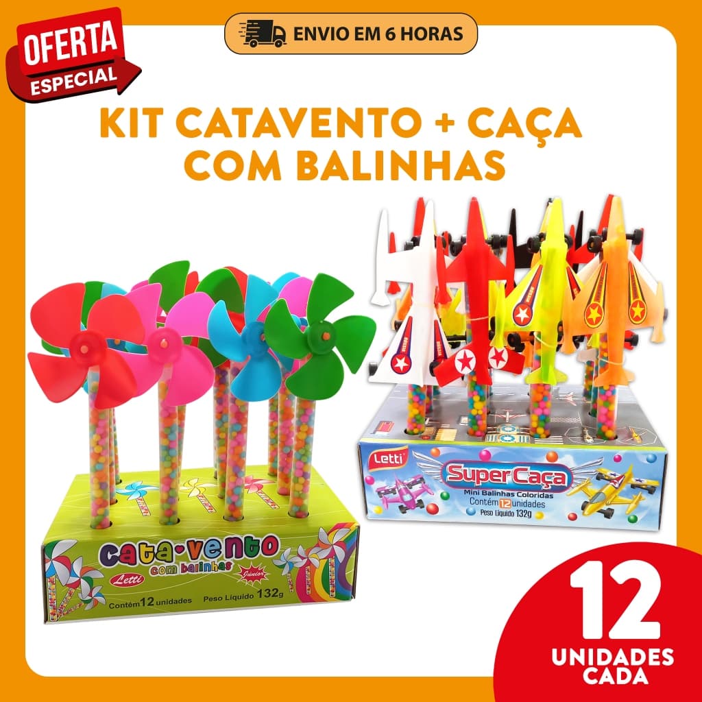 Kit 12 Catavento + Caça com Bala Frutitos Letti - Lembrancinha , Festa Junina , Infantil , Revenda