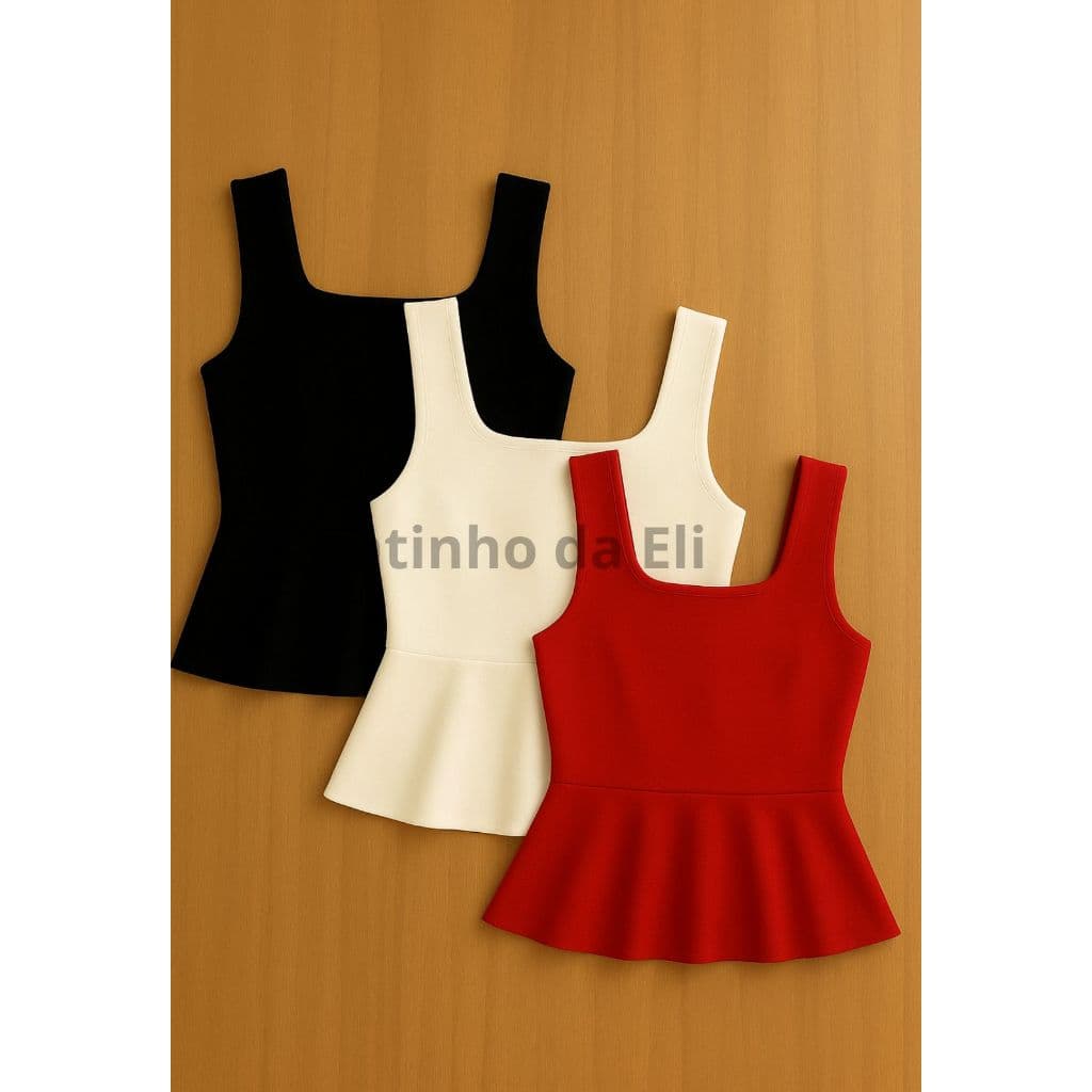 Blusa Feminina Regata Com Babado Peplum Modelagem Cintura Marcada