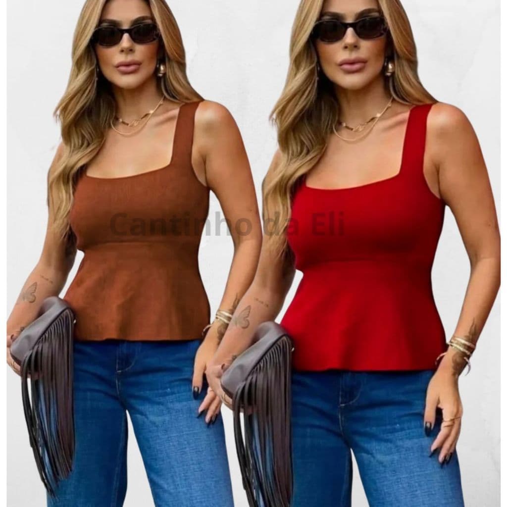 Kit 2 Blusas Feminina Regata Verão Com Babado Peplum Modelagem Cintura Marcada