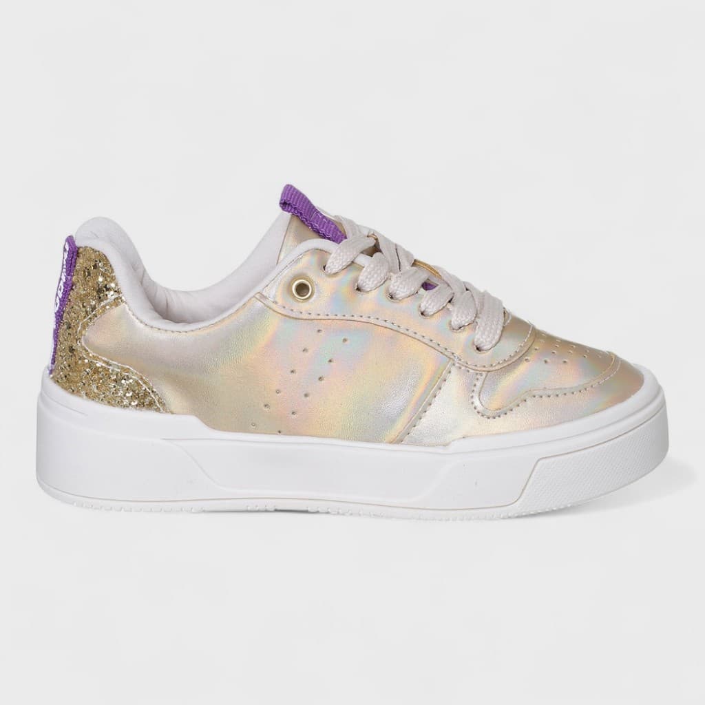 Tênis Infantil Menina Casual Dourado Holográfico Moda Confortável 28 Ao 35