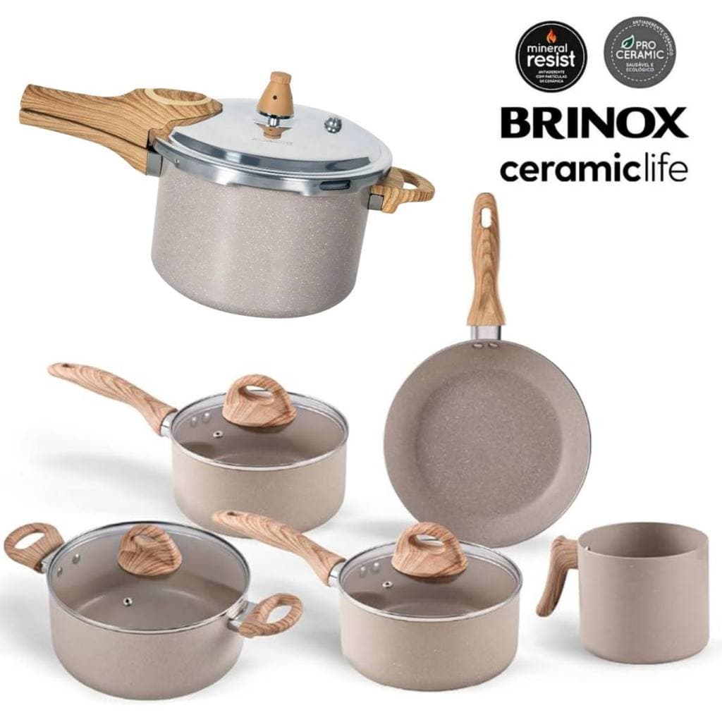 Jogo De Panelas Brinox Antiaderente Cerâmica Conjunto Indução Gás 6 Peças