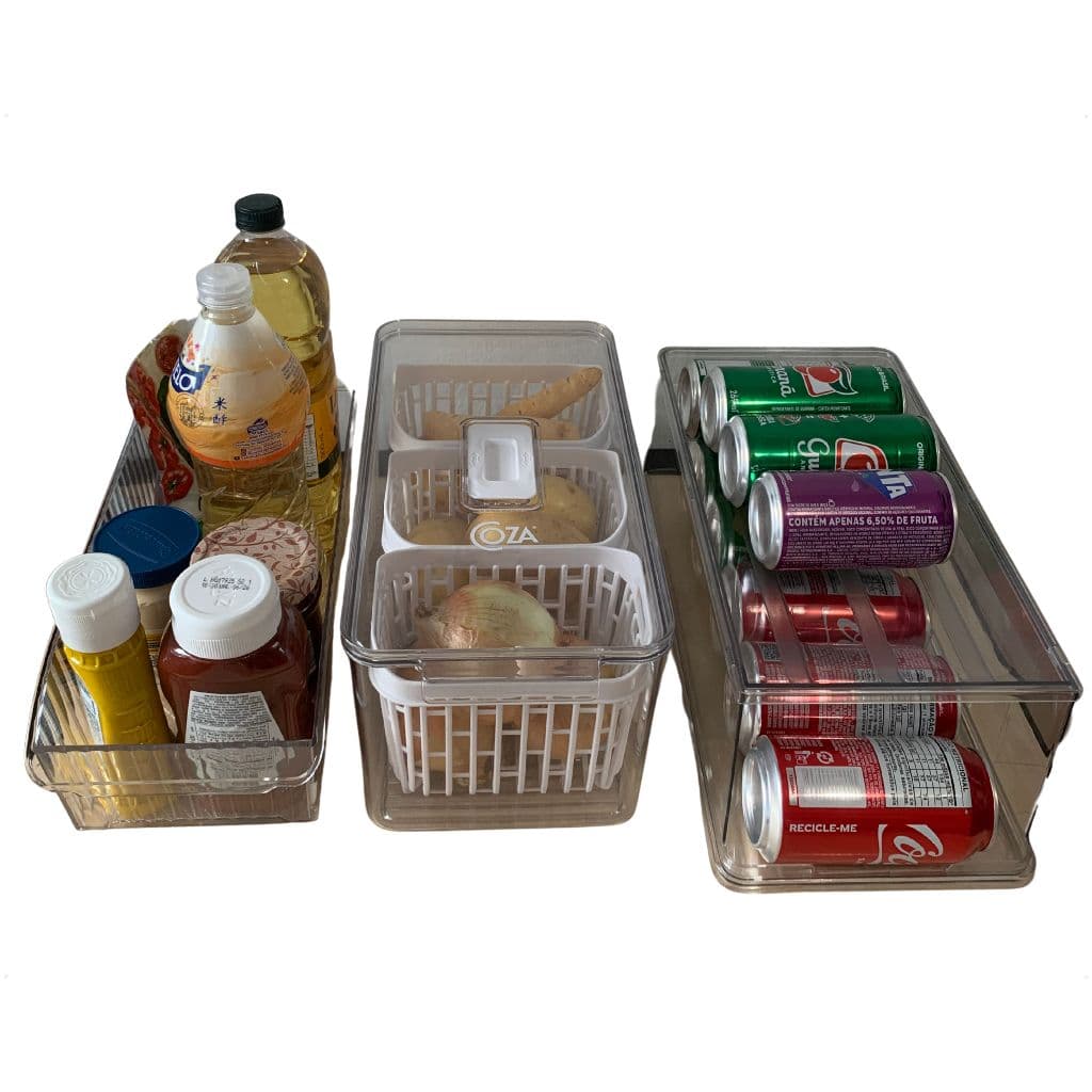 Kit Completo Organizador Geladeira Transparente - Latas Legumes Frascos