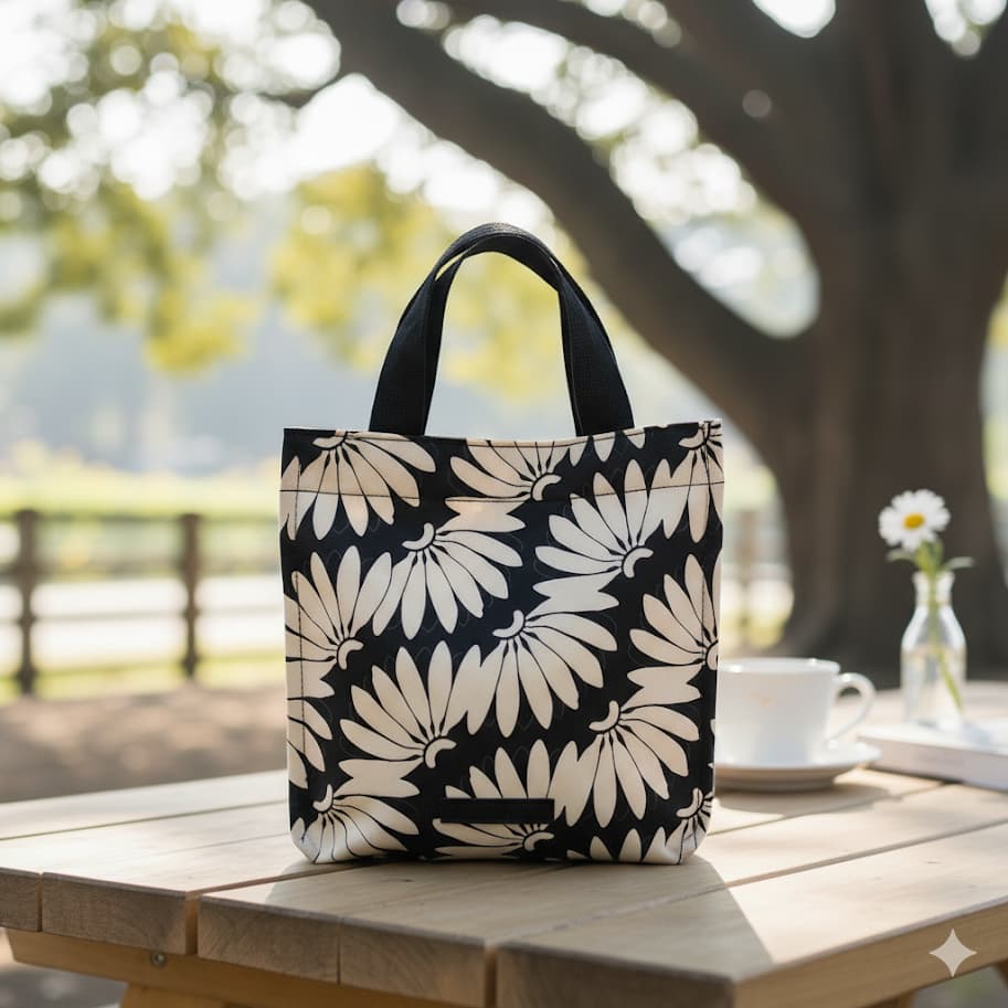 Bolsa Farm Original Feminina Estampada Floral Preta Branca Espaçosa Casual Trabalho Viagem