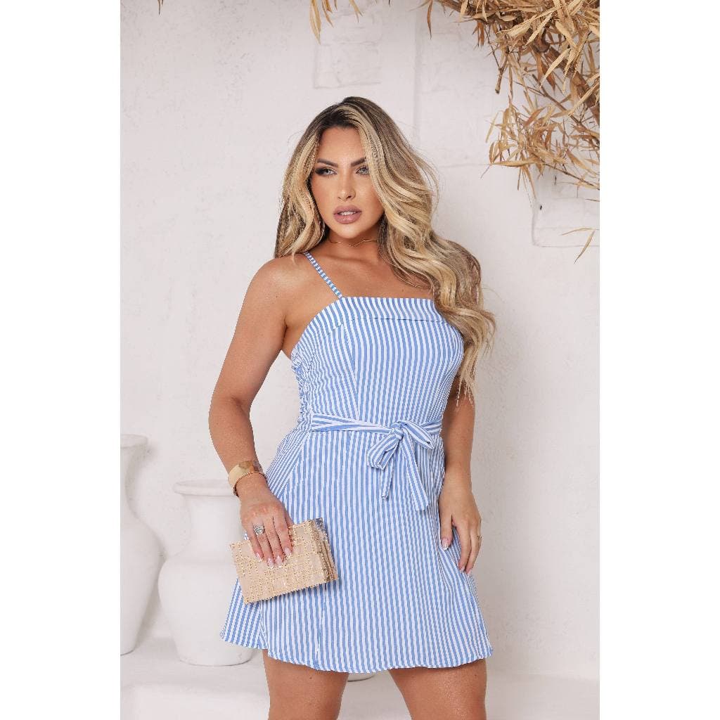 Macaquinho Vestido Feminino Curto com Alças Listrado