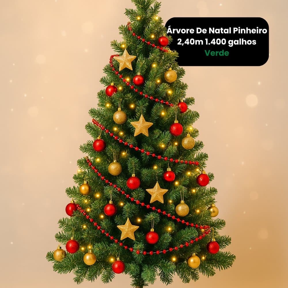 Árvore De Natal Pinheiro 2,40m 1.400 galhos - Verde