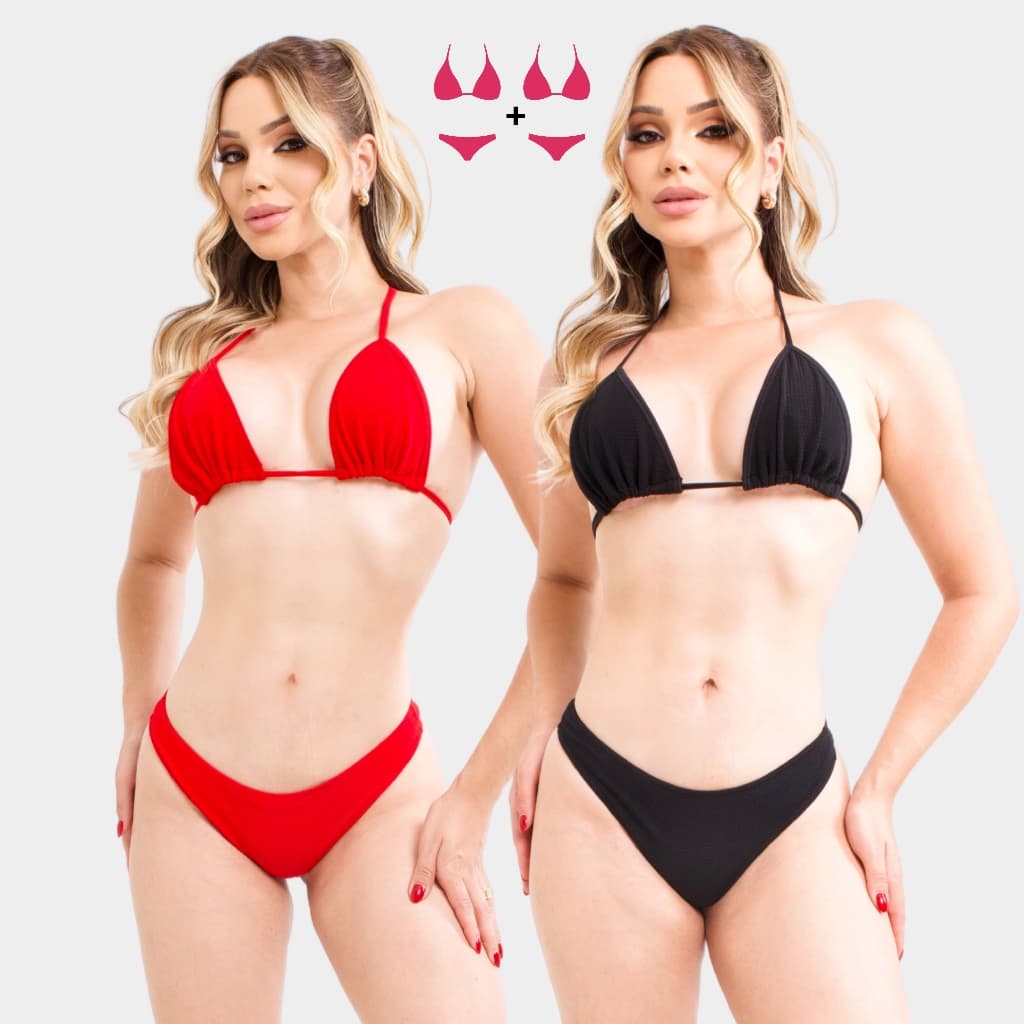 Kit 2 Biquínis Feminino Fio Marquinha de Fita + Top Cortininha
