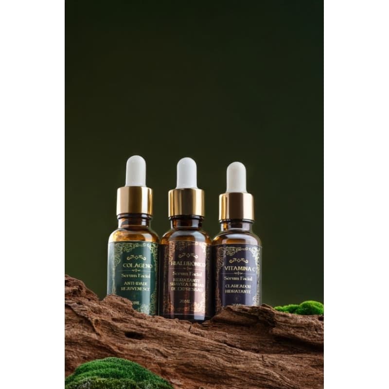 KIT COMPLETO CUIDADO FACIAL SKINCARE NATURAL com 1 Sérum Ácido Hialurônico 1 Sérum Colagens e 1 Sérum de Vitamina C