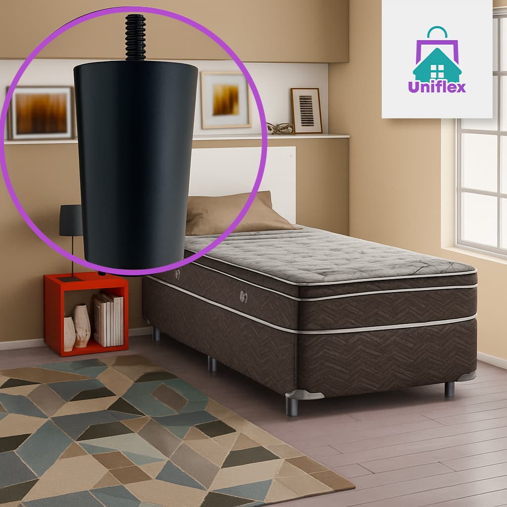 Pés para Cama Box Baú Com 6 Unidades Pezinho Madeira 6,5 cm Casal ou Solteiro Pés - Cor Preto fosco