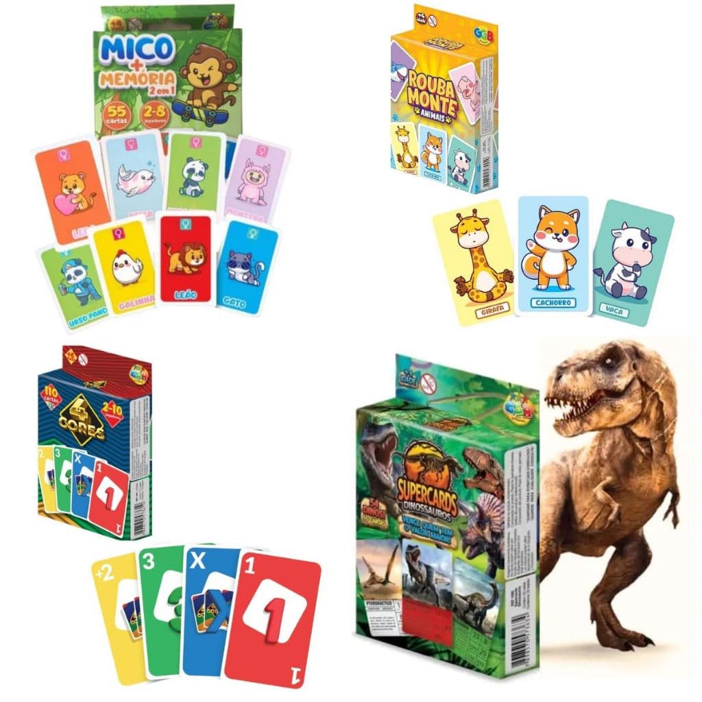 Brinquedo Jogo de Cartas Infantil Quem SOU EU + Mímica ROUBA monte Dinossauros Jogos