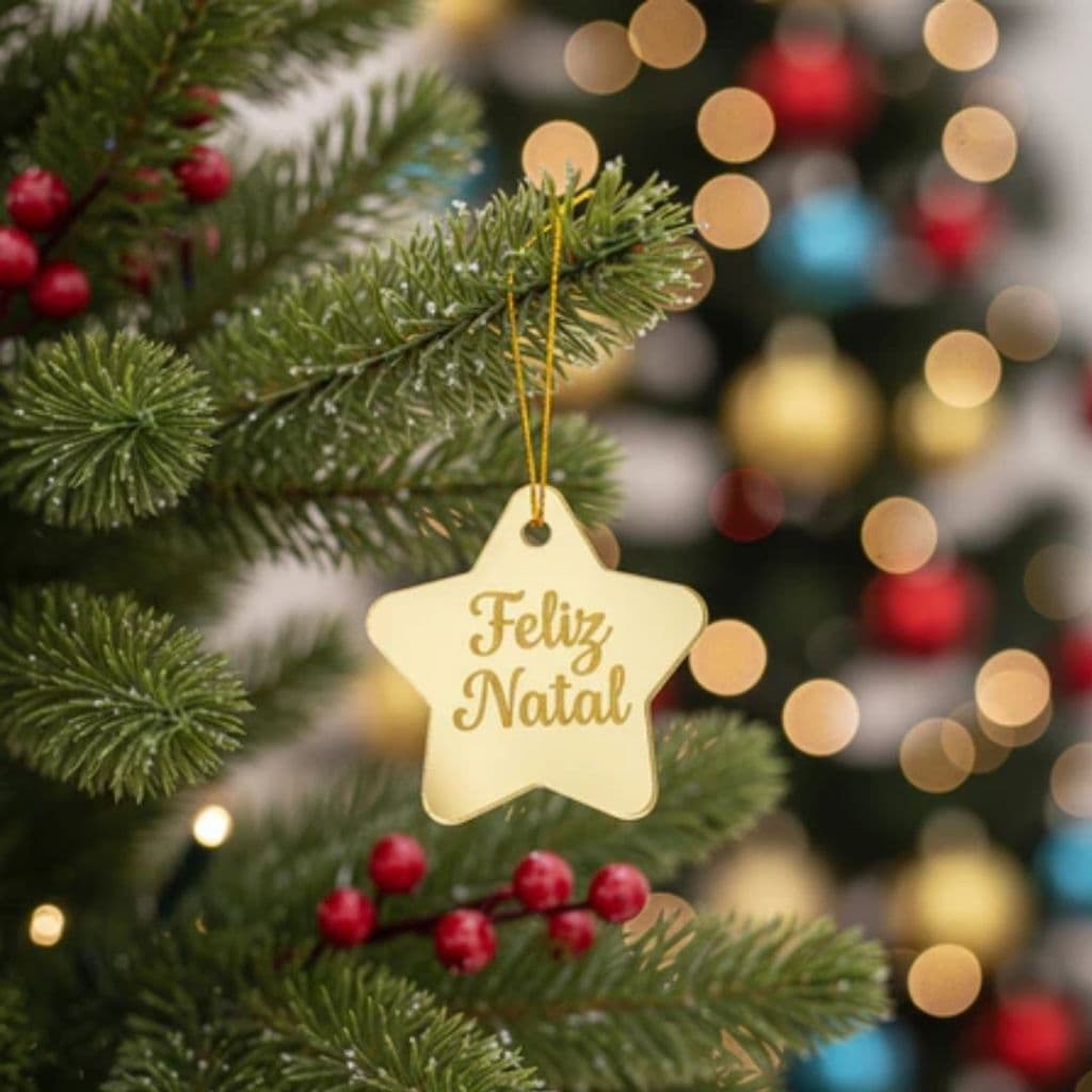 Kit 50 Apliques Tags Estrela 2cm Feliz Natal Acrílico