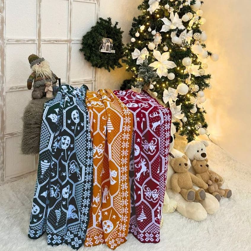 Manta Sofá Natal Xale Decoração Natalina Desenho Tricot Festas