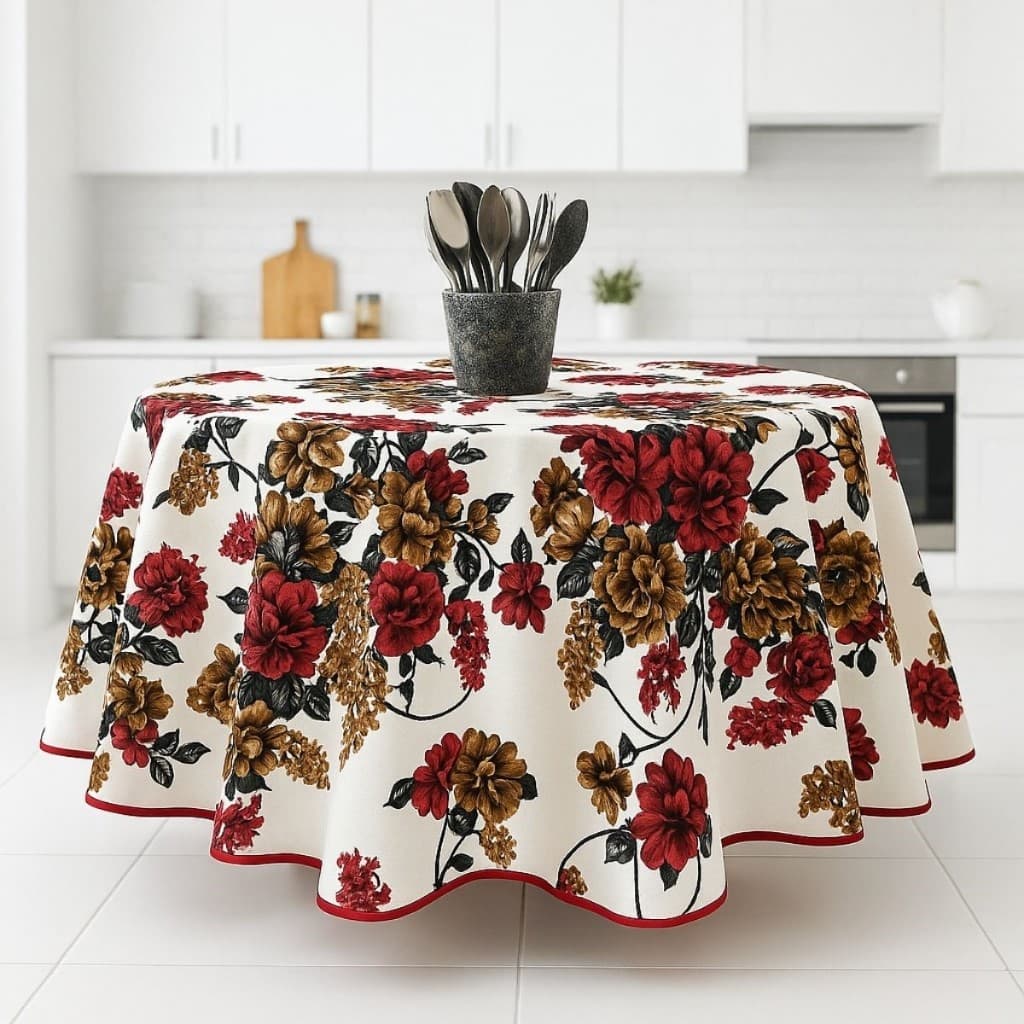 Toalha de Mesa Redonda Linho Premium 8 Lugares 2,20 x 2,20 Vermelha para Sala, Cozinha e Áreas