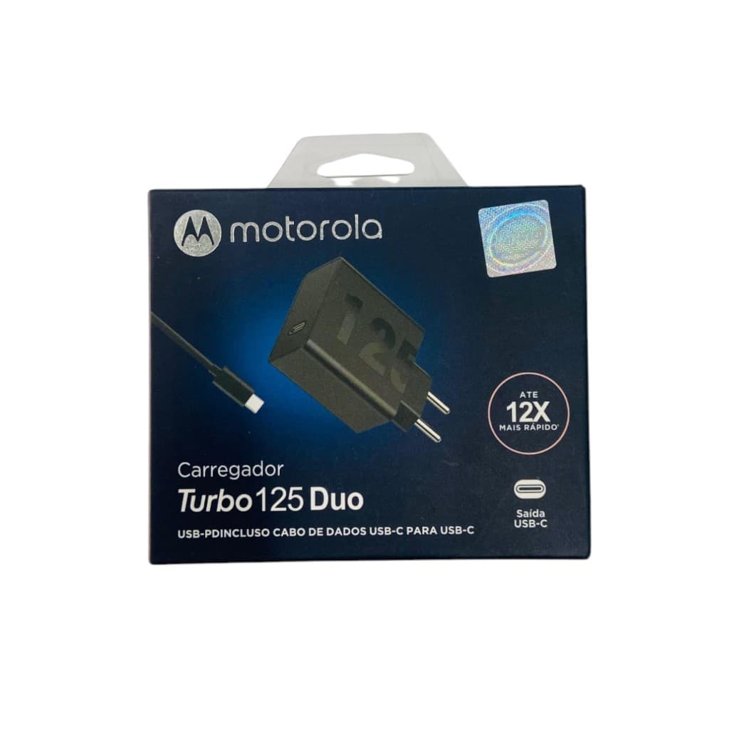 Carregador Turbo 125 Duo Motorola  USB-C com Cabo Rápido 12X Mais Rapido