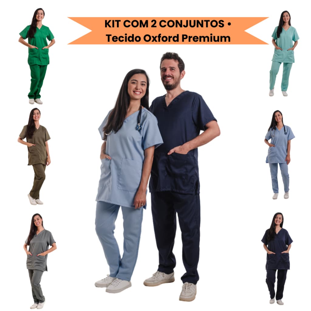 Scrub Enfermagem KIT com 2 Pijama Cirúrgico Hospital Clínica Uniforme OXFORD Linha Premium Unissex