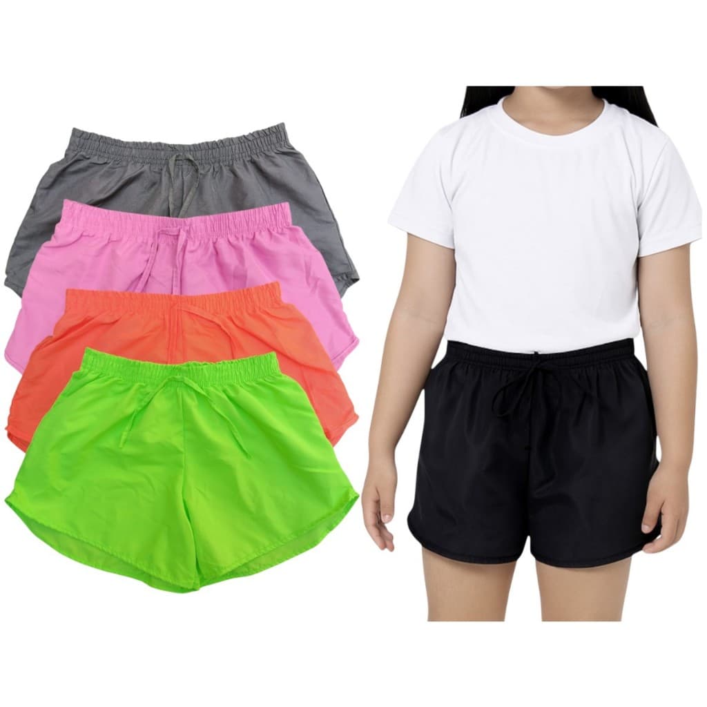 Kit 3 Shorts Tactel Infantil Juvenil Menina Moda Praia Tecido Leve Clube e Parque