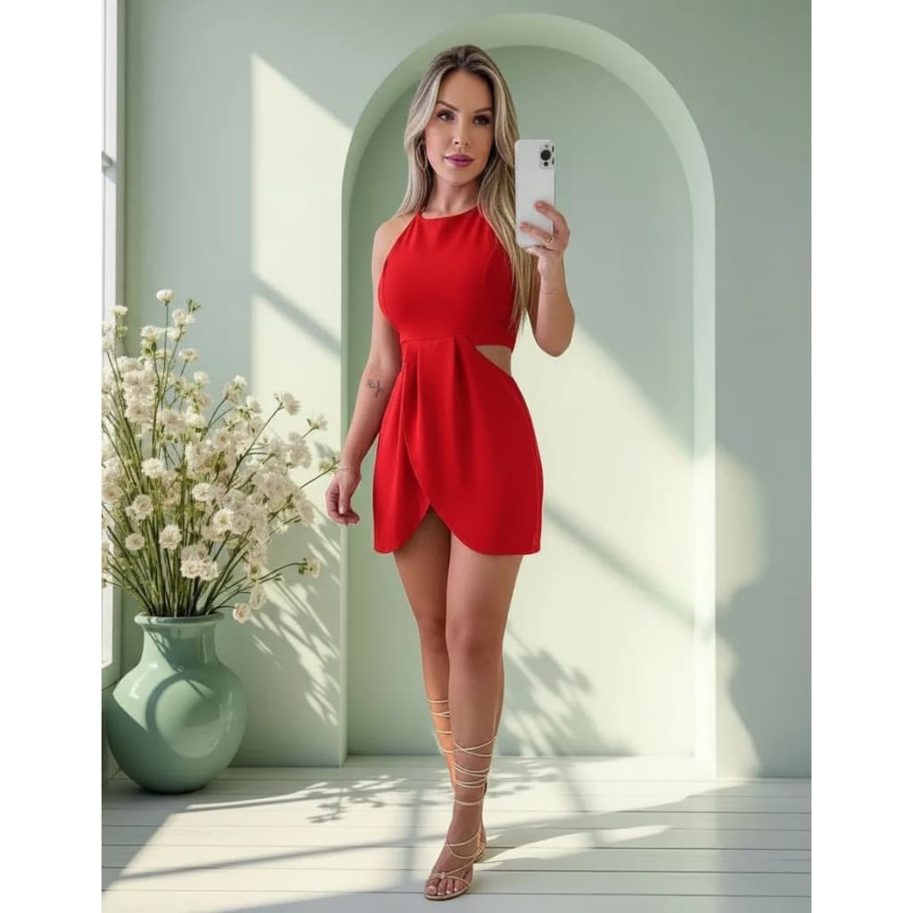 Macacão Vestido Curto Soltinho Com Shortinho Amarração Costa Nua Festa Ano Novo Reveillon Balada