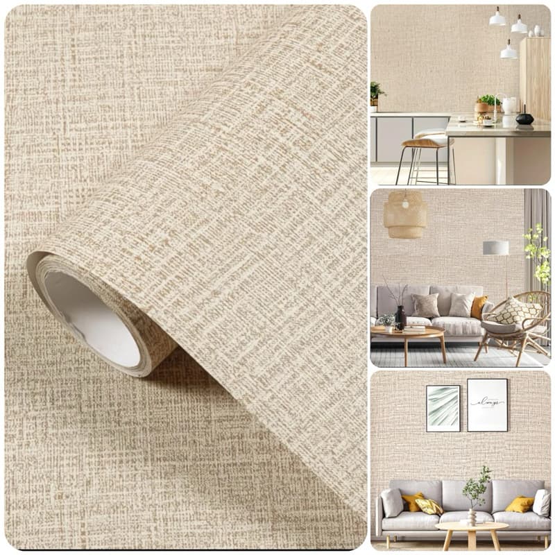 Papel de Parede Adesivo Modelo Linho Bege Medio 5 Metros 3D Para Decoração de Sala, Quarto