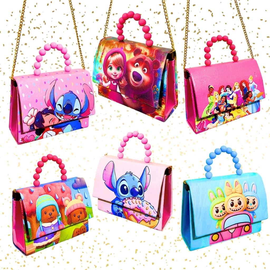 Bolsa infantil menina Personagens Stitch Princesas LA fufu