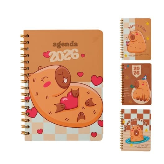 Agenda 2026 Para Anotaçoes dar de Presente Lembrete Ano Novo Espiral Capa Dura Capivara 168 folhas  15,2X11CM