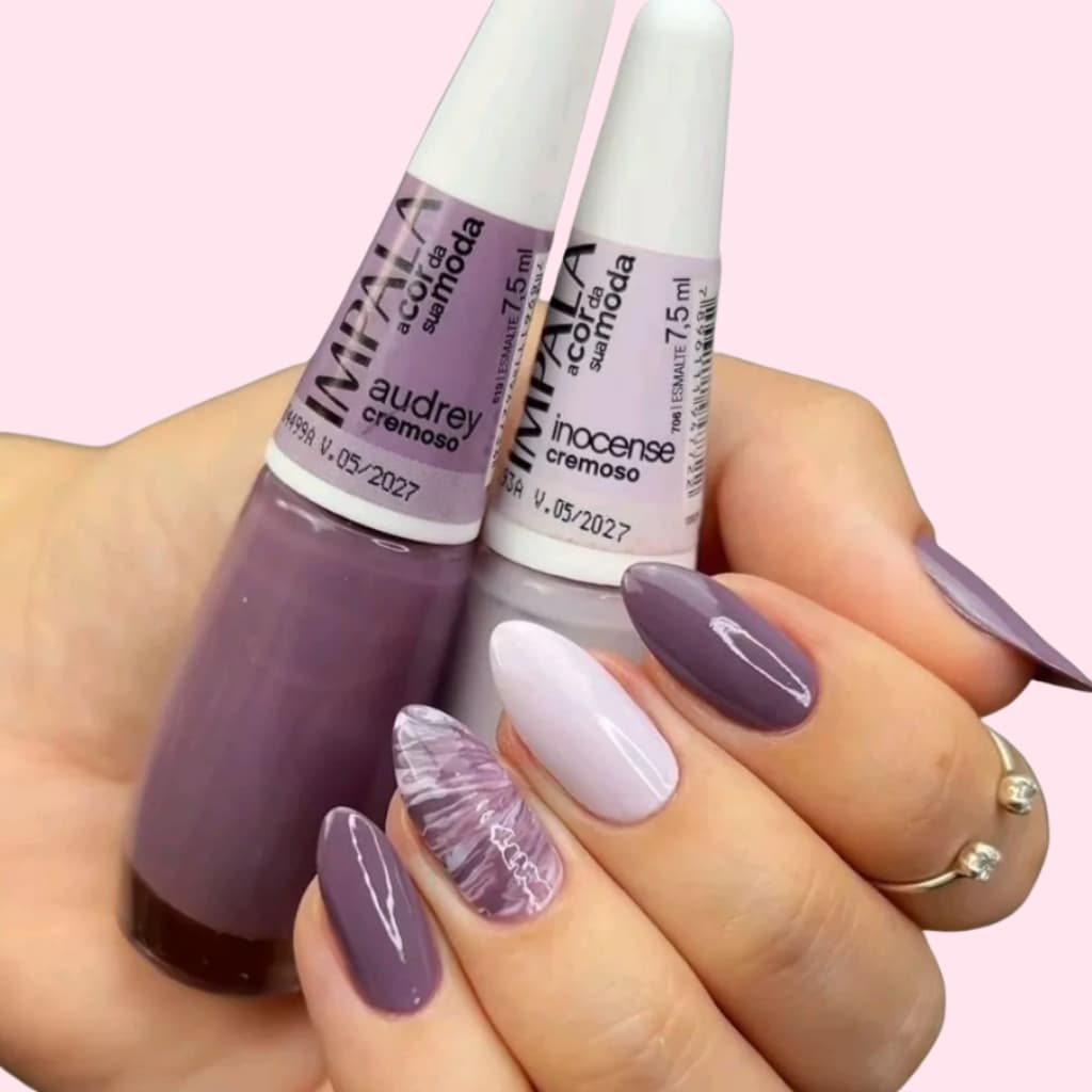 Kit 2 Esmaltes Impala  Audrey e Inocense Tons Roxo e Lilás Tendências Cores Da Moda Manicure
