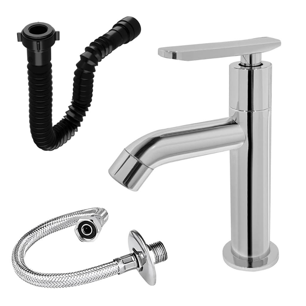 Torneira Banheiro Slim 1/4 de volta ABS Cromado + Válvula Click 7/8 + Engate 60cm + Sifão Preto