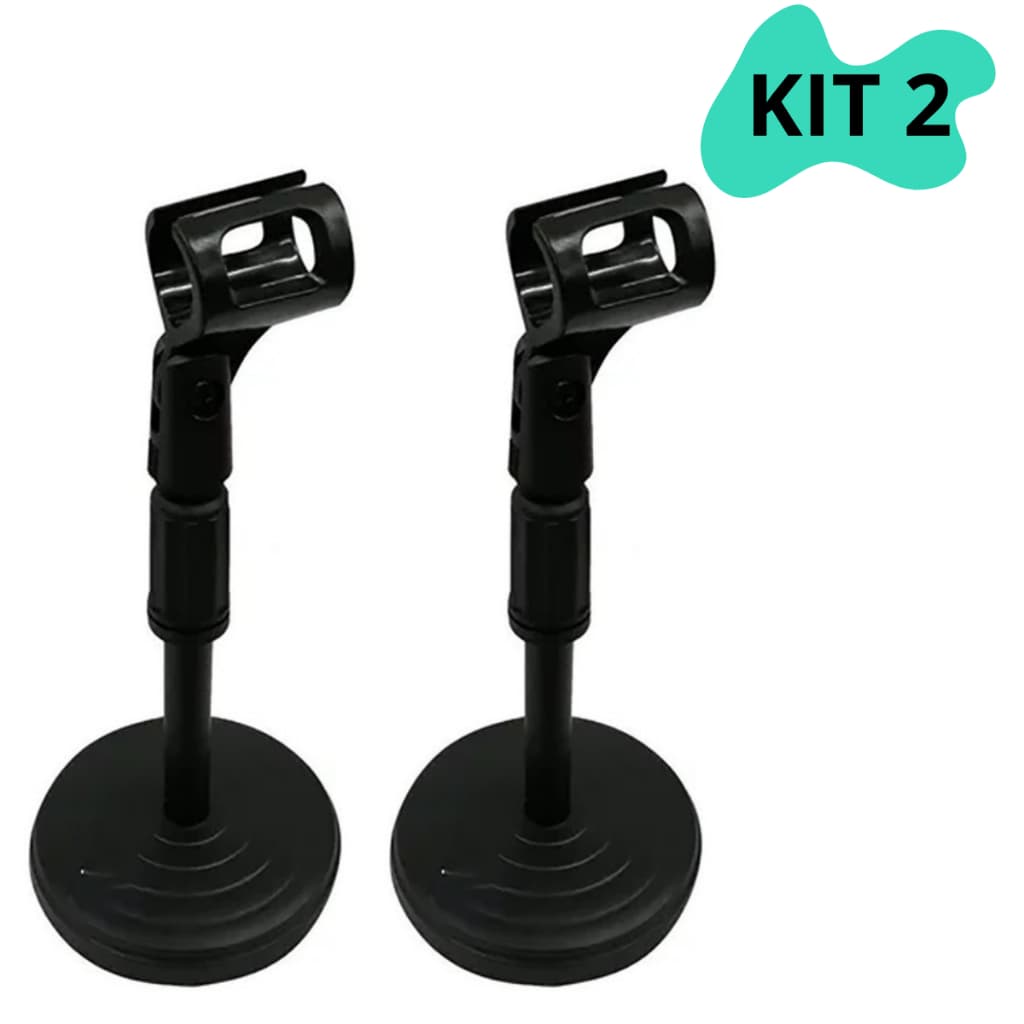 Kit 2 Suporte Pedestal de Mesa para Microfone Studio Rádio tripe Podcast portátil desmontável