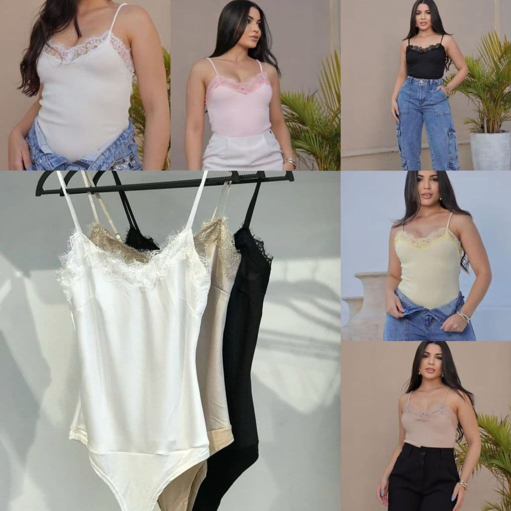 Body com Alcinha e Detalhe de Renda em Ribana