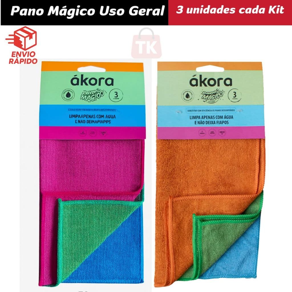 Pano Mágico Uso Geral Ákora – Kit com 3 Unidades Sortidas | Limpeza Prática e Eficiente