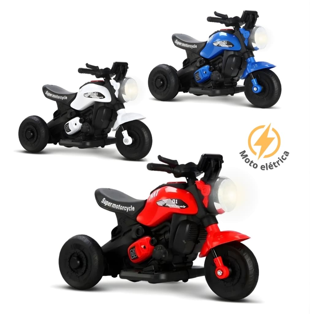 Moto Elétrica Infantil Motinha com Luz e Som Triciclo Bateria 6v Recarregável Mini Moto para Criança
