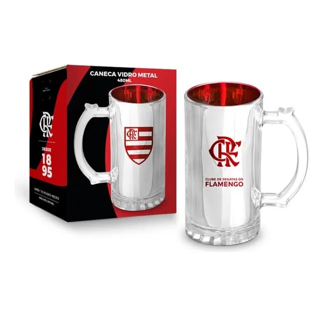 CANECA VIDRO METALIC TIMES - FLAMENGO