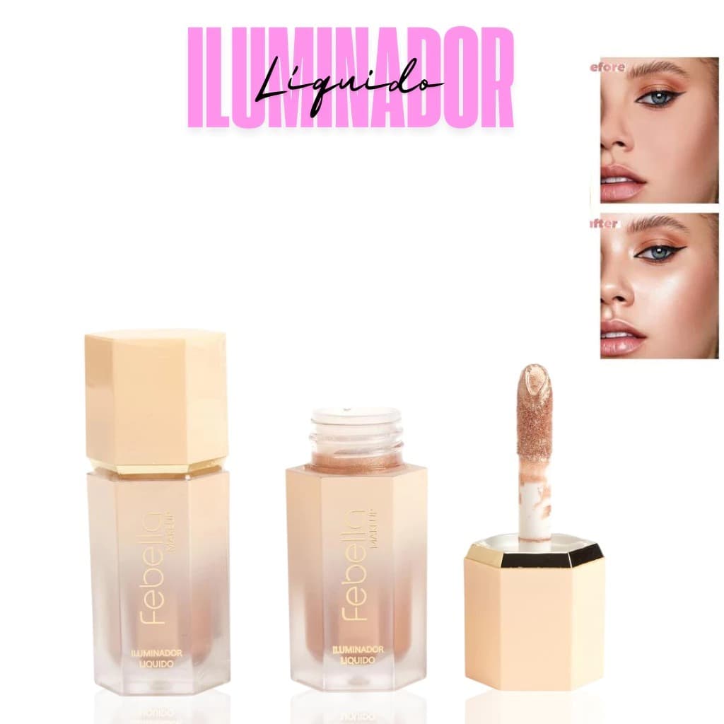 Iluminador Liquido Brilho, Sombra Glow Alta Fixação Maquiagem Febella ILU50112