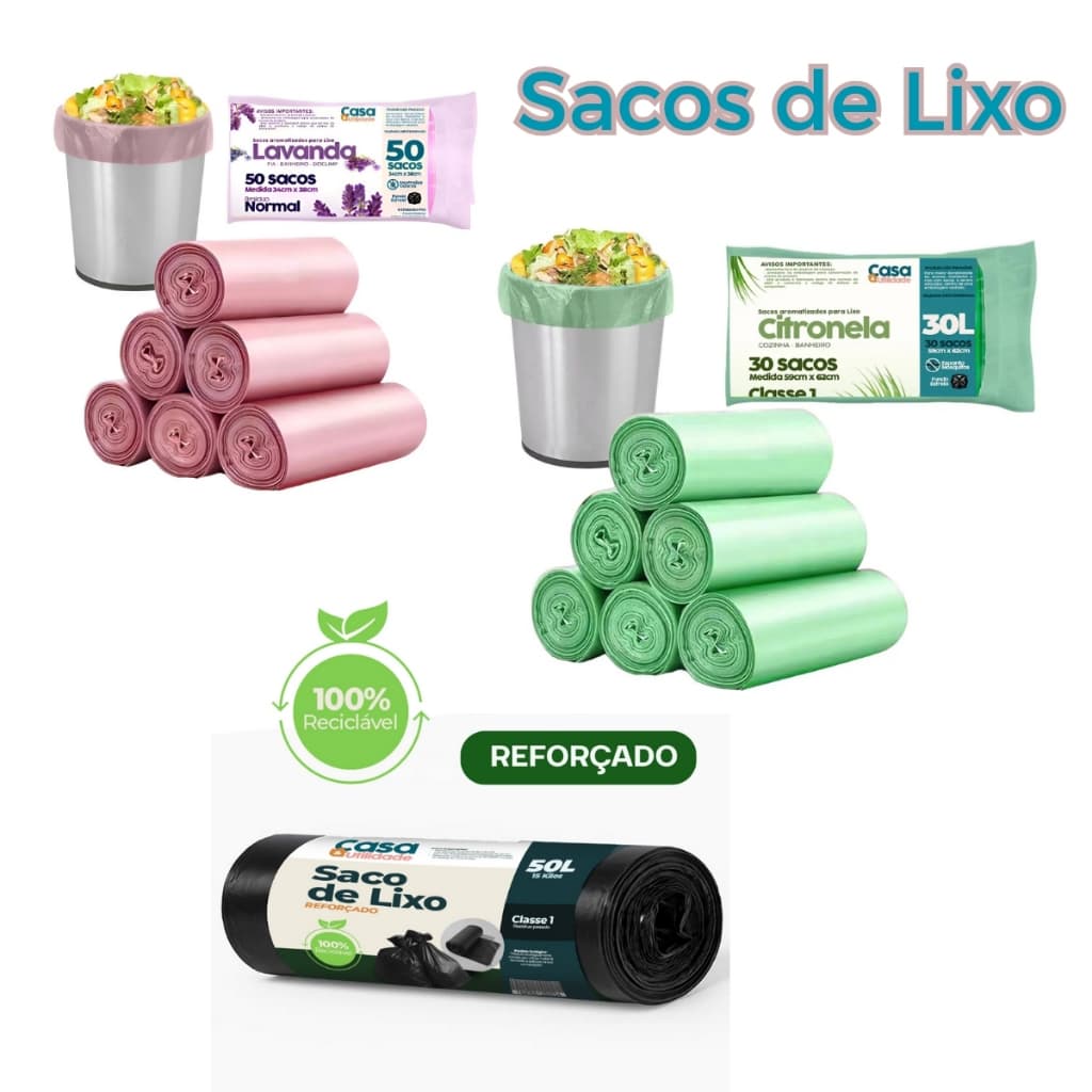 Saco De Lixo Casa e Utilidade Perfumado ou Reforçado - Escolha o Tamanho (10L a 200L)