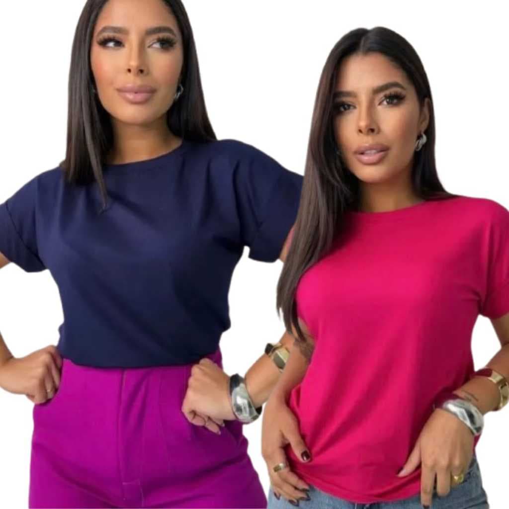 Kit 2 Blusas Feminina Lisa Manga Japonesa