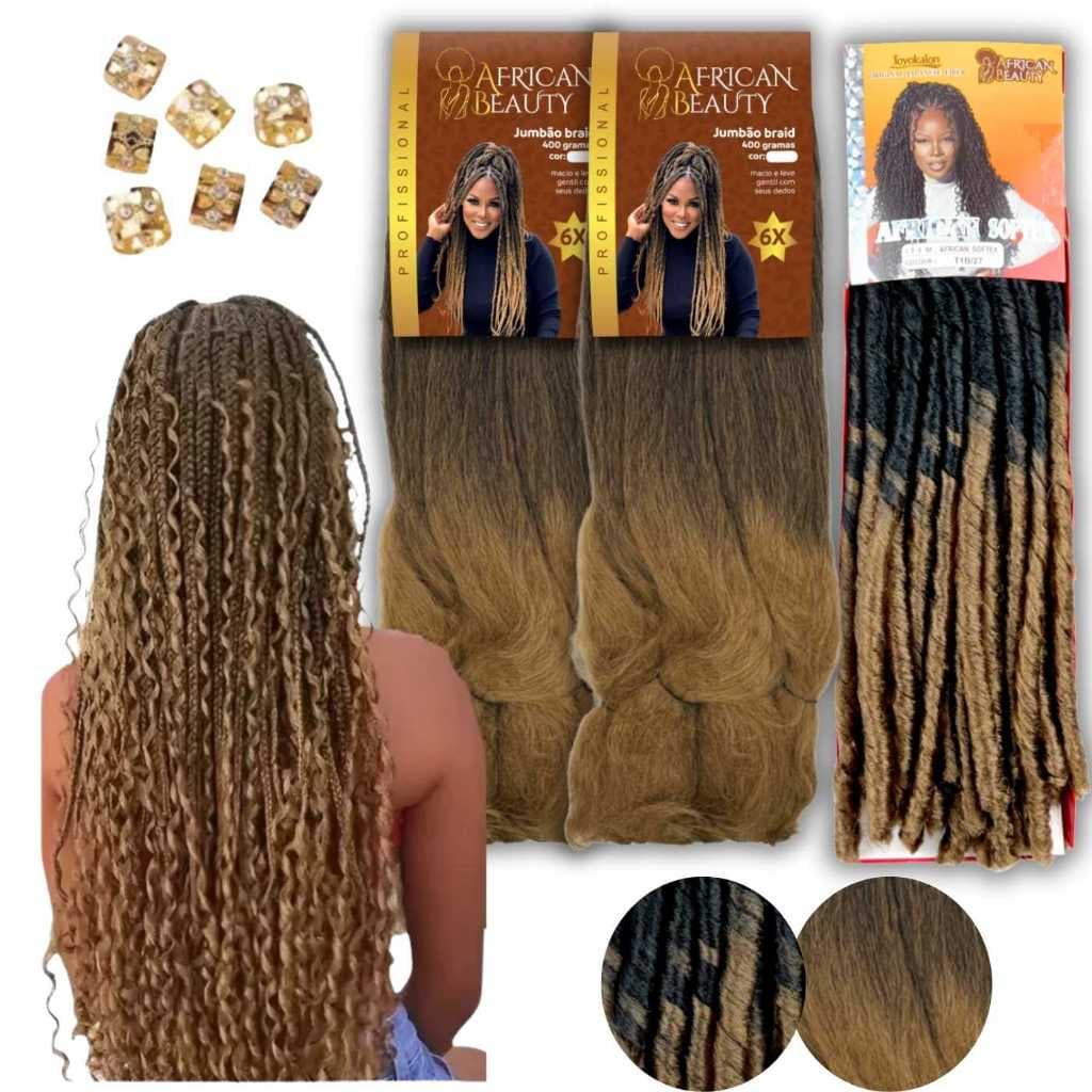 kit Cabelo Gypsy Braids 1 Nina Softex 70g + 2 Jumbo African Beauty 400g Trança