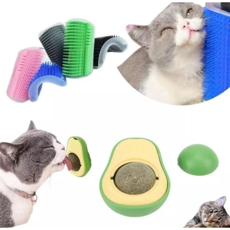 Kit Brinquedos Gato Abacate Catnip E Escova De Canto Coçador