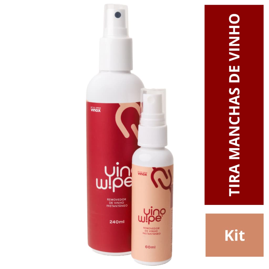 Tira Manchas VinoWipe Removedor Vinho em Roupas Coloridas e Branca Anvisa Kit C/2 240ml + 60ml