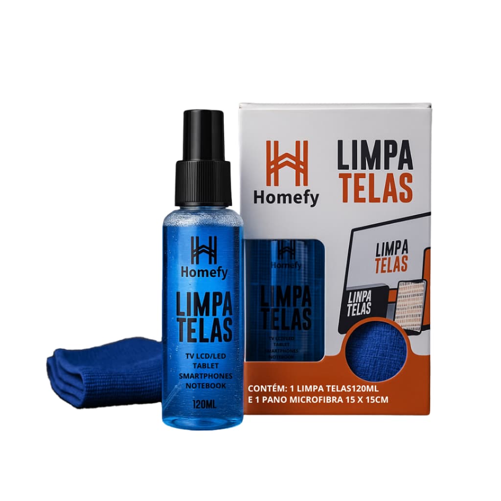 Limpa Telas Homefy 120ml com Pano - Limpeza Sem Manchas para TV, Notebook e Celular | Anti-estático