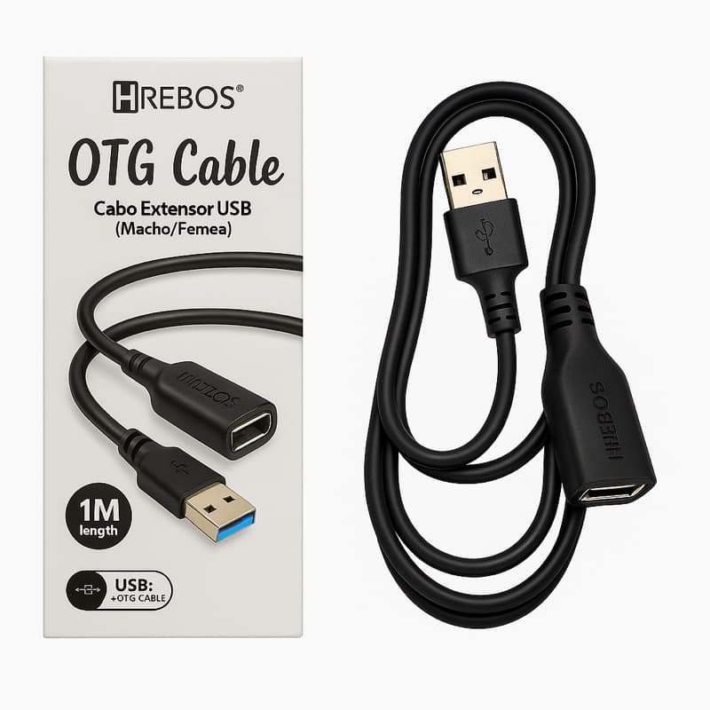 Extensor USB Macho Fêmea 1M Hrebos Premium | Alta Velocidade e Durabilidade